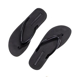 Prada Men's Black Patent‎ Leather Rubber Logo Flip Flops Sandals Size 40 / US 7